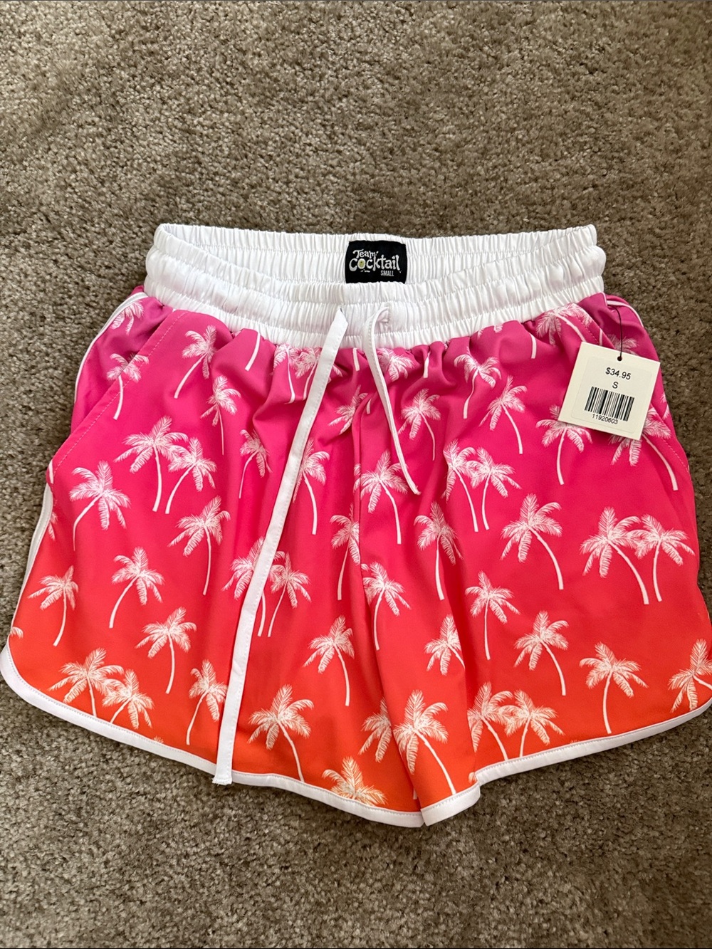 Pink-Orange Ombre Palm Print Women's Athletic Shorts